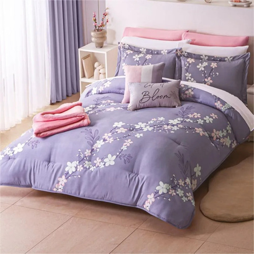 Edredón Lavable Matrimonial Concord Abbie Microfibra Color Lila