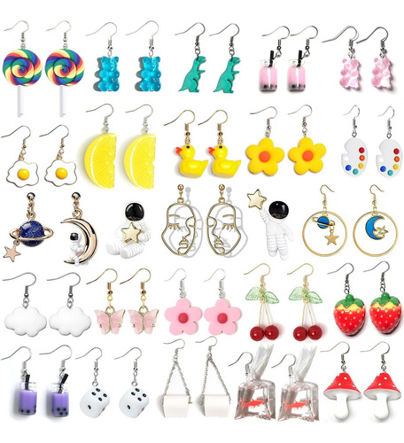 24 Pares De Aretes Colgantes Extraños Para Mujeres Y Niña.