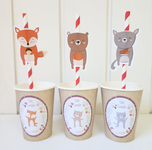 Imagen 2 de 7 de Vasos Animales Del Bosque Nordico Polipapel Set X 5