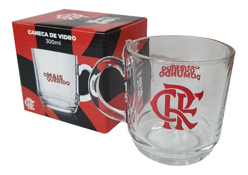 Caneca De Vidro Flamengo 300ml Presente Flamenguista Oficial Cor Flamengo