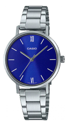 Reloj Dama Casio Ltp-vt02d-2a Elegante Resistente Agua Acero Color de la malla Plateado Color del fondo Azul