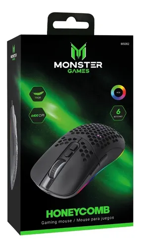 Mouse Gamer Monster Honeycomb Rgb 6 Botones 6400 Dpi Color N | Cuotas ...