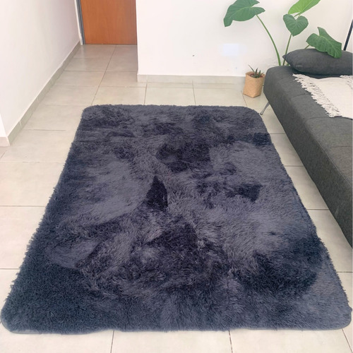 Alfombra 2x1.40 Gris Azulado De Estilo Nórdico Pelo Largo 