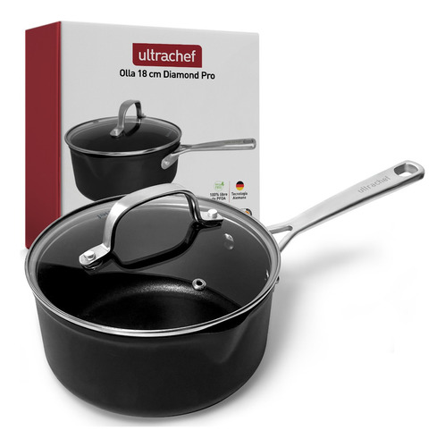 Olla Alta Antiadherente Ultrachef Recubrimiento Alemán 18 Cm Color Diamond Pro Negro