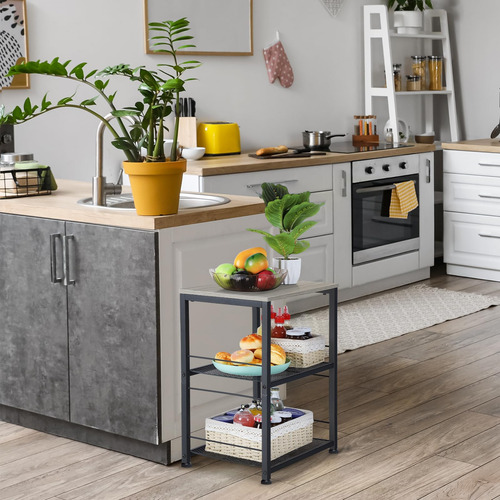 Carrito Multifuncional Gris Con Ruedas 3 Niveles Para Cocina