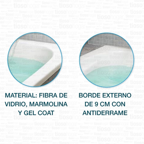 Bañera Anatomica Fibra 160x70 Apoyabrazo Blanco Antiderrame