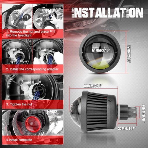 2.5 Inch Led Projector Len High Beam Fog Light Red Devil Eye