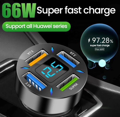 Cargador Rapido 66w Carro Usb Para iPhone Xiaomi Samsung Etc