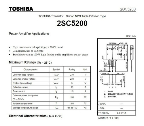 Kit 4 Peças Transistor 2sc5200 Original Toshiba.