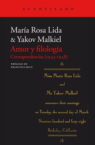 Amor Y Filologia Correspondencia 1943-1948 - Yakov Malkiel