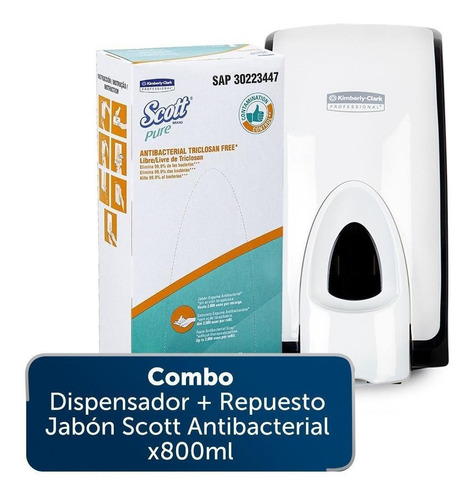 Combo Dispensador + Respuesto Jabon Kleenex Antibact X 800ml