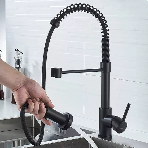 Grifería Para Cocina Flexible Monocomando Canilla Negra Alta