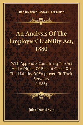 Libro An Analysis Of The Employers' Liability Act, 1880: ...