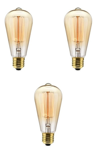 3 Lampadas Retro Vintage St64 Filamento Carbono Elgin 127v