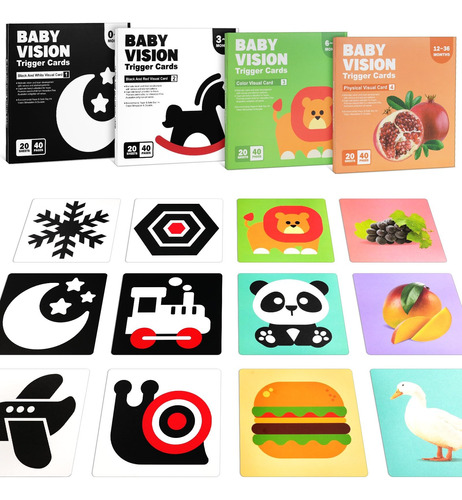 80pcs Tarjetas De Estimulación Visual Montessori Para Bebé