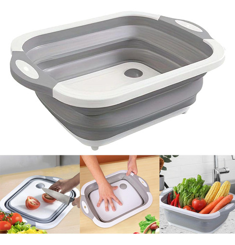 Tabla De Cortar Plegable, Escurridor, Lavabo, Cesta Gris S