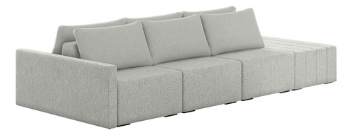 Sofá Ilha Modular Sala 312cm Com Puff Dublin Linho Cinza