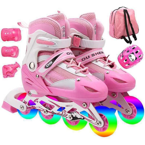 Patines Ajustables Rosa Con Bolso Y Protecciones