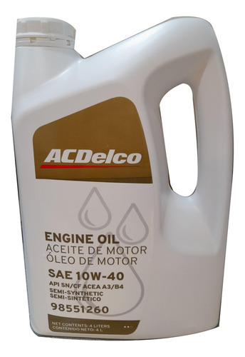 Aceite Acdelco Semisintetico 10w40 - 4 Lt Original Chevrolet