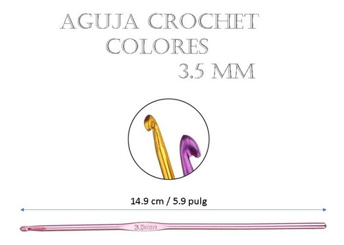 Aguja De Tejido Crochet Amigurumi Metálica Colores 3.5 Mm