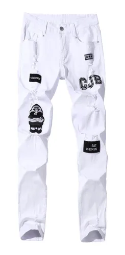 Jeans Bordados Hombre Pantys Elásticos Rotos