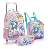 Comprar Kit Mochila Infantil Rodinhas Estojo Lancheira Unicórnio 