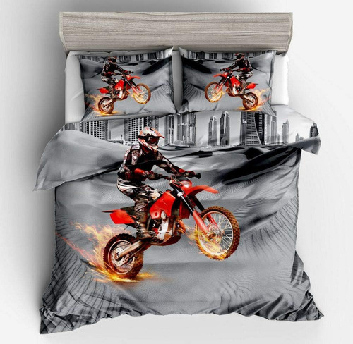 Vichonne Red Dirt Bike Juego De Ropa De Cama Tamaño Queen, J