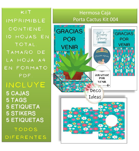 Imagen 4 de 4 de Kit Imprimible 04 Caja Porta Maceta Frase Gracias Por Venir