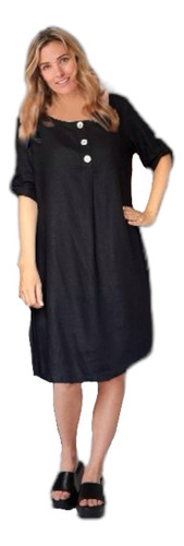 Vestido Negro De Lino De Mujer