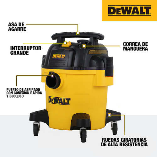 Aspiradora Seco/mojado Dewalt Stealthsonic Dxv05pc-b3 4 Hp 120 V 19 Lts Amarillo/negro