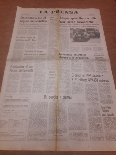 Tapa Diario La Prensa 28 01 1982 Beagle Chile Argentina 