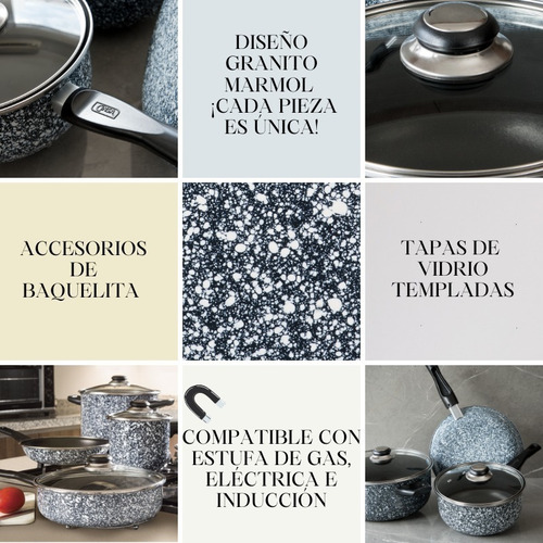 Batería De Cocina 10 Piezas Cinsa Granito Mármol Blanco