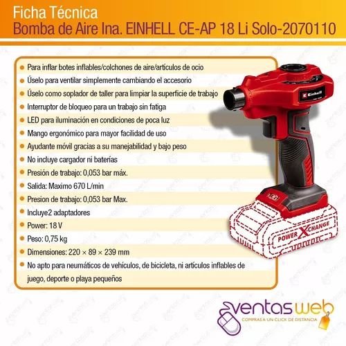 Inflador Inalámbrico Soplador Taller Einhell Ce-ap 18li Solo