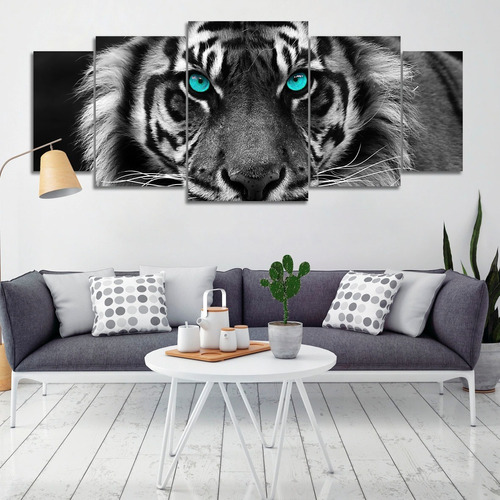 Cuadro Poliptico Animales Tigre Ojos Turquesas (140x60 Cm)