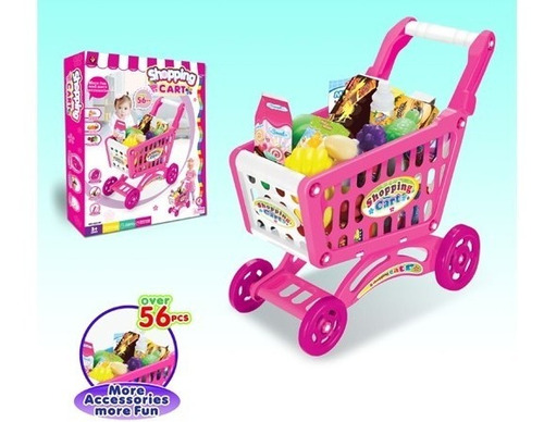 Carrito Supermercado Para Niños 56 Piezas Rosado Accesorios