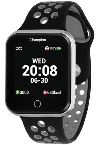 Relógio Smartwatch Champion Prata Preto Ch50006c Negativo