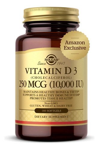 Solgar - Vitamina D3 Colecalciferol, 250 Mcg, 10,000 Ui, Cap