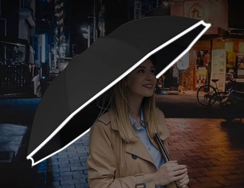 Paraguas Automático Extra Grande 105cm Reforzado 10 Varillas,con Tiras Reflectantes,plegable Doble Sombrilla