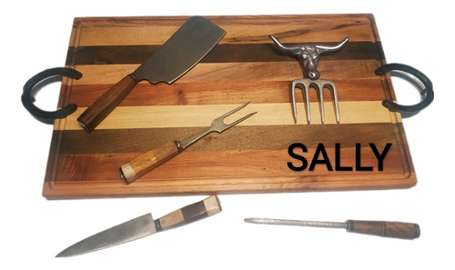 Set Asador  Tabla Asado Picadas Madera Dura 60x35 Laser 