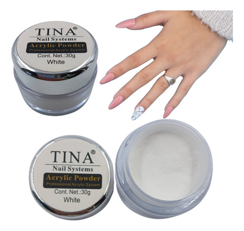 Polimero Polvo Acrílico Blanco Tina 30gr Nails Esculpidas 