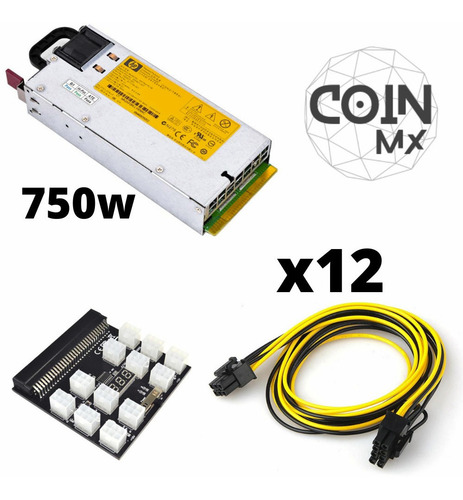 Kit Mineria, Fuente Hp 750w, Breakout, 12 Cables Pcie 16 Awg (Usado)