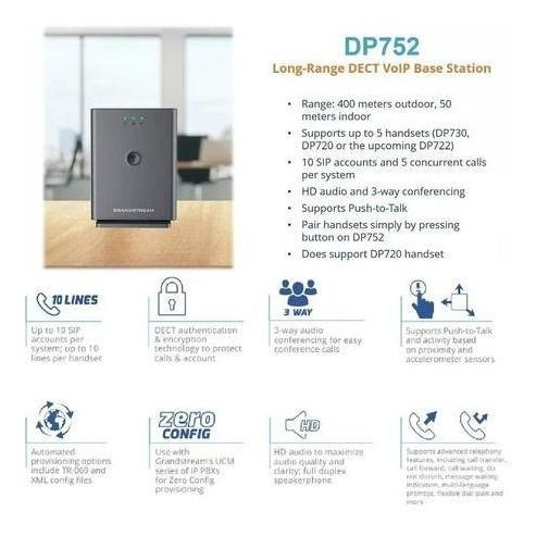 Base Telefono Grandstream Dp752 Voip Dect Sip Largo Alcance