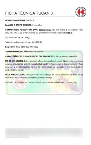 Tucan 3 - Cipermetrina 0.3%: Insecticida / Polvo (24 Kg)