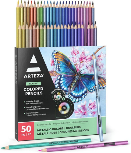 Arteza Set 50 Lapices De Colores Metalicos Triangular 