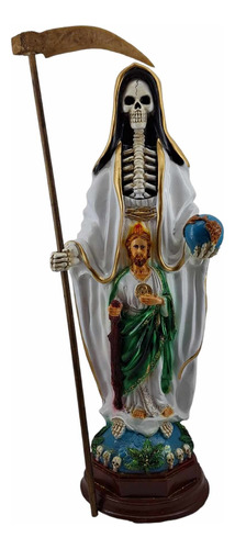 Figura Santa Muerte Blanca Con San Judas Tadeo 59 Cm Resina 