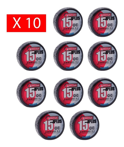 Pack X 10 Cinta Aisladora Plus Tacsa 19mm X 20m X 0.15mm