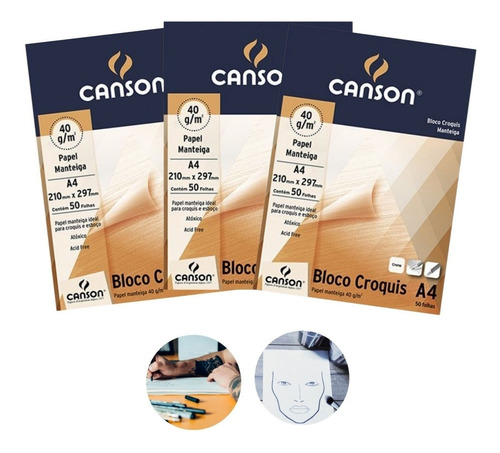 Bloco Croquis Papel Manteiga A4 40g Canson Desenho Tattoo 3u