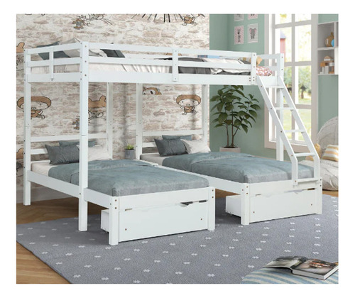 Mueble Litera Selena Barnizado En Blanco Cama Base De 1pzs