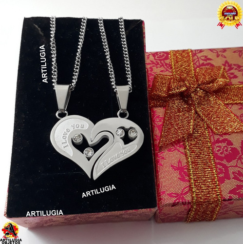 Collar Dije Corazon Doble Amor Parejas + Estuche 95 Modelos