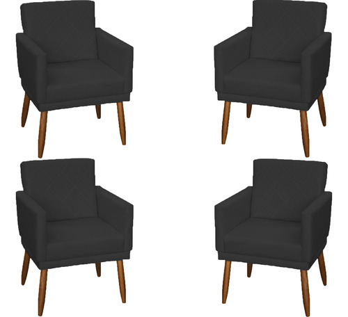 Kit 4 Poltronas Decorativas Reforçadas Para Sala De Recepção Cor Preto Desenho Do Tecido Suede Liso